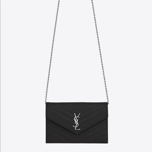 🚨AUTHENTIC🚨 YSL ENVELOPE CHAIN WALLET IN GRAIN DE POUDRE EMBOSSED LEATHER